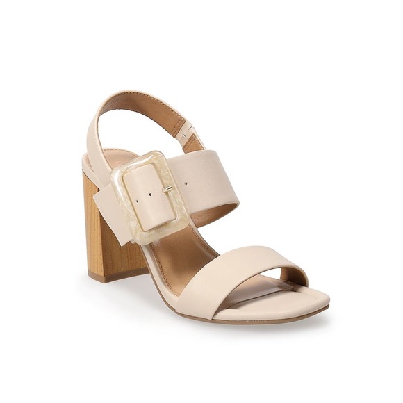 LC Lauren Conrad Buckle Strap Block Heel Sandals Size 10 Bone‎ 3.25" Heel NEW - Picture 1 of 13